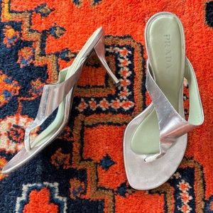 Authentic Prada Silver Heeled Sandals